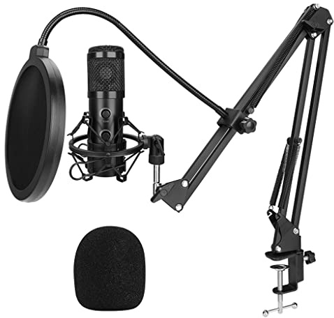 MSUDGH Micrófono de Condensador USB para computadora Micrófono de Condensador cardioide con Brazo de Metal Ajustable para grabación de Juegos