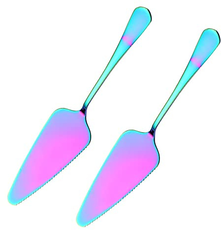 2 Stück Edelstahl Tortenmesser Tortenheber mit Gezackten Kanten, Kuchenheber, Kuchenmesser,Tortenschaufel, Kuchenschaufel Tortenschieber für Küchen Restaurants Partys Kuchen Pizza Käse Torten,Bunt