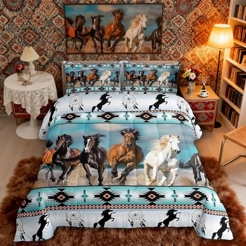 Erosebridal Horses Teal Comforter Set Southwestern Bedding Set Full Size