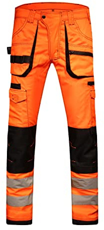 HASHOOB TRADING FZE Men’s Hi Vis Work Trousers high Visibility Cargo Workwear Soft Heavy Duty Multi Pocket Reflective Tape Pants