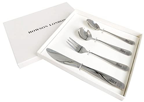 Personalised Cutlery Set for Kids Children Toddler Cutlery 4pcs Engraved Knife Fork Spoon Kids Stainless Steel Cutlery Set Gifts with Any Name in Gift Box Engraved Lion Rabbit Image 01 Christmas