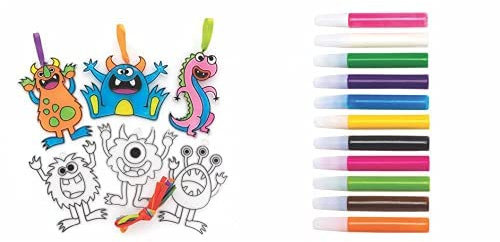 Baker Ross Monster Bunch Suncatcher Decorations (Pack of 10)(FE666) and Suncatcher Paint Pens Bumper Pack (Pack of 12)(AT943)