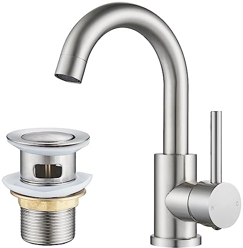 Swivel Bathroom Basin Tap Mono Single Lever Cloakroom Sink Mixer Tap with Pop Up Waste