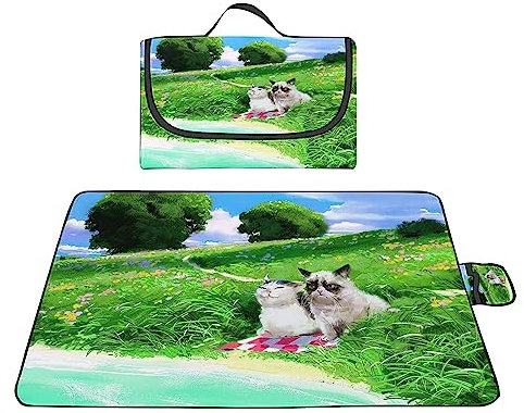 TengYuer Picknickdecke 180x200cm Stranddecke Wasserdicht Sandfrei Isoliert Faltbar Strandmatte mit Tragegriff Outdoor Campingdecke XXL für Camping Parks Strände Picknick Gras-Tiere