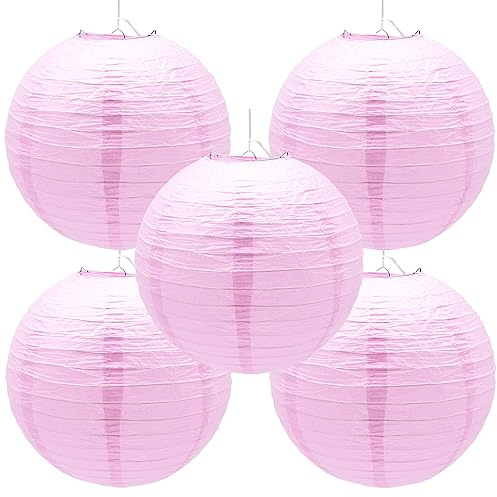 Hocansen 5 Stück Papierlaterne 12in Rund Papier Laterne Dekoration Ballform Papier Lampions für Party Hochzeit Garten Deko (DL/Pink)
