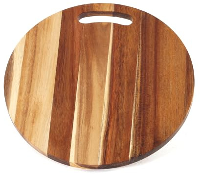 INTRECCI Tagliere Acacia Rotondo, Elegante Asse da Cucina per Pizza, Pane, Affettati e Aperitivi, Tagliere da Portata in Legno Naturale Robusto e Versatile