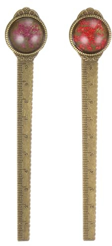 QUARKZMAN 2 Stück Metall-Lesezeichen-Lineal 10 cm metrisch Blume Retro Vintage Lesezeichen Marker Maßwerkzeug für Büro Klassenzimmer Lehrergeschenk, Rot & Rosarot