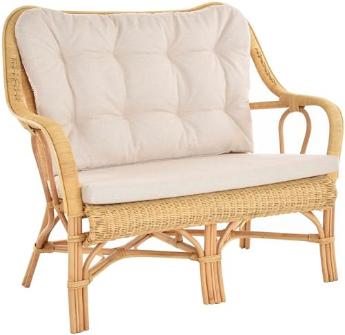 Krines Home Rattan Zweisitzer Bank Harrison Küchenbank Wintergarten Sofa Bank Wintergartenbank (Creme, Zweisitzer)