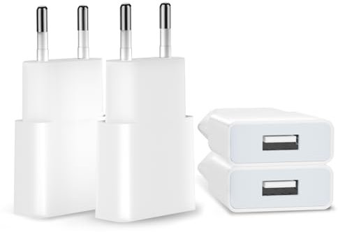 5W USB Ladegerät 4Pack 5V 1A USB Netzteil Stecker, Slim USB Netzstecker Adapter Steckdose Ladestecker für iPhone, Samsung Handy,MP3, eBook Reader und Mehr (Weiß-4Pack)