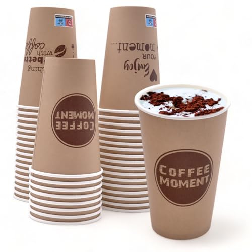 CLEARFEE Premium Pappbecher Kaffeebecher 400ml | 0,4l - 16oz groß | Gastro Qualität | Einwegbecher Coffee to go Becher für heißen und kalten Getränken (50x Becher)