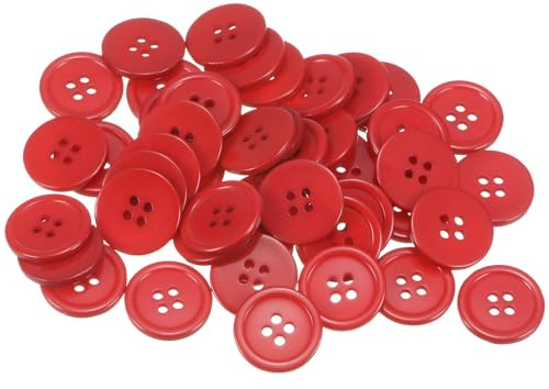 QUARKZMAN 50 Stück Knöpfe 20 mm Nähknöpfe Rot Harz Kunststoffknöpfe Flach 4 Loch Runde Bastelknöpfe zum Nähen Bekleidung Hosen Anzüge Jacke Hemden Mantel Blazer Stricken Kardigans