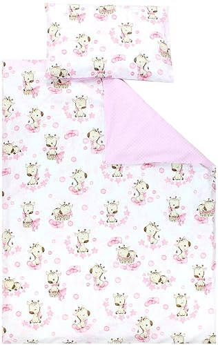 TupTam Juego de Ropa de Cama para Niños, de 2 Piezas., Jirafa/Lunares/Rosa, 120x90 cm
