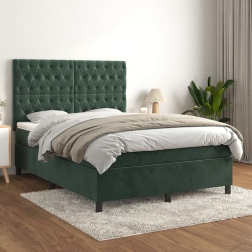 CKioict Palettenbett Modernes Bettgestell Jugendbett Boxspringbett mit Matratze Dunkelgrün 140x190 cm SamtGeeignet für Arbeitszimmer, Wohnzimmer, Hotel