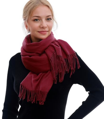 RIIQIICHY Schal Damen Winter Schals Tücher Winterschal Kuschelig Xxl Weinrot Damenschal Pashmina Herbst Frauen Kaschmir Schal mit Fransen