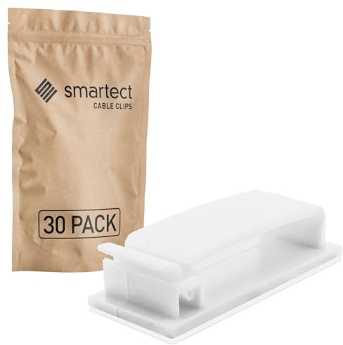 smartect Kabelhalter selbstklebend in Weiß [30 Stück] Kabelwandklemmen zum fixieren von USB-, Strom- und Ladekabeln, Große Kabelclips für Kabelmanagement am Schreibtisch