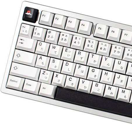 Minimalist White on Black Janpanese Keycaps, 147 Keys PBT Keycaps 75 percent, Cherry Profile Custom Keyboard Keycap Set for ASIN/ISO Layout