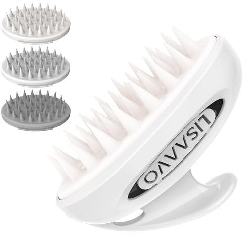 Lisaavo 3-in-1 Kopfhautmassagegerät für Haarwachstum & Kopfentspannung - Weiche Silikonborsten Shampoo-Bürste, ergonomisches Design für Frauen, Männer & Tierhaarbürste (Weiß)