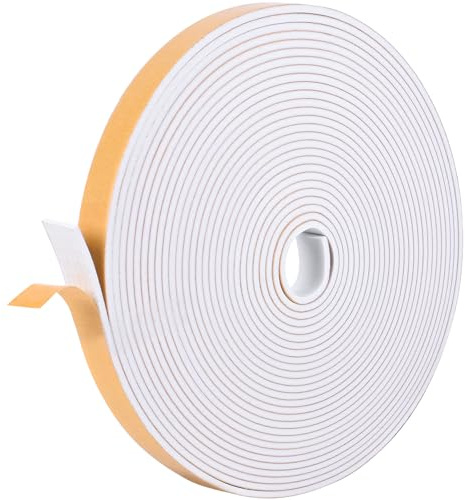 1 Rolls Self Adhesive Foam Tape Weatherstrip 25.4mm(W) x3mm(T) x12m (L) High Density Foam Insulation Strips Seal Weather Stripping with Strong Adhesive for Door and Window Soundproofing