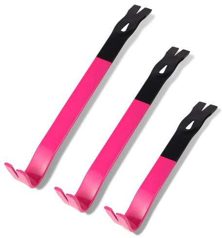 Flat Pry Bars Set Crow Bar 12'' 15'' 18'' Nail Puller, Pink Black Color Angled Curved Head Metal Wood Board Tire Removing Wrecking Prying Tool Heavy Duty