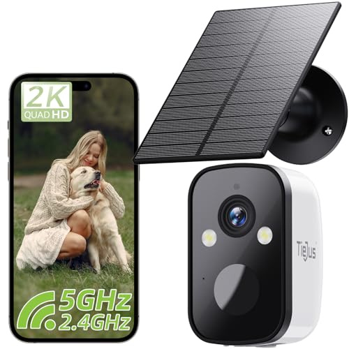 TIEJUS 2K Überwachungskamera Aussen Akku Solar 5G/2,4G WLAN Kamera Outdoor | Solar-Kamera Outdoor mit Farbe Nachtsicht, smartem Bewegungsmelder, IP66 Wetterschutz und sicherer Cloud-Speicherung