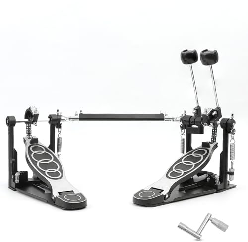 Double Bass drum Pedal,Double Bass Pedal with Adjustable Beater Head,Double Chain Drive Foot Kick Pedal with Drum Key for Drum Set and Electronic Drums