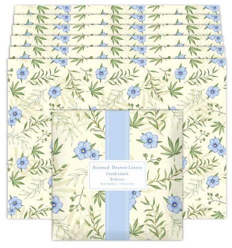 LA BELLEFÉE Frisches Leinen Duftendes Schrankpapier, Schubladeneinlagen Perfekt für Kommode, Kleiderschrank, Schubladen, Regalen, Schrankduft, 6 Blatt