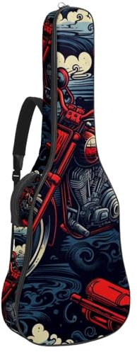 Gitarrentasche für Akustikgitarre mit zwei Taschen, Rot, Cartoon-Motorrad 70, wasserabweisend, doppelt verstellbarer Schultergurt, Gitarrentasche, Rotes Cartoon-Motorrad, 42.9x16.9x4.7 in, Stilvoll