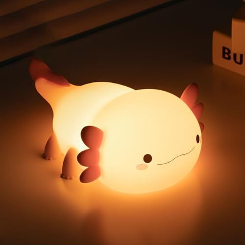 Axolotl Nachtlicht Kinder Stilllicht Cute Silikon Nachttischlampe Aufladbar Touch LED Dimmbar Tischlampe mit 20 Minuten Timer Weiches Nachttischdekor für Kleinkinder, Tolle Geschenke für Kinder
