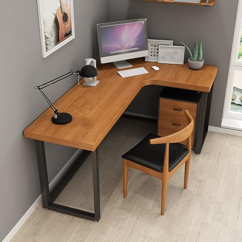 MESCXTY L-förmiger Computertisch aus Massivholz,Eckschreibtisch mit Schubladen,Gaming-Schreibtisch mit großer Holz-Schreibtischplatte,flachen Beinen,für Home-Office(120x100x75cm(47x39x30inch), B)
