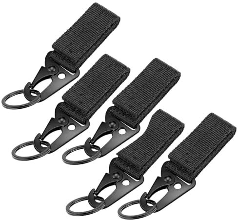 WQEDVN 5 Pack Black Nylon D-shape Non-locking Carabiner Clip, Belt Key Holder, For Outdoor Activities (Camping, Hiking, Shooting), Tactical Uses