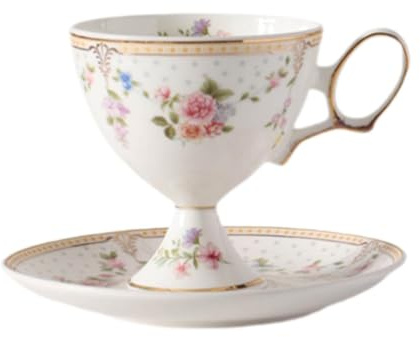 Fonowx Taza de Café Taza Latte Taza para Borde Dorado Taza Cappuccino Diseño Europeo Floral Material Cerámico Adecuada para