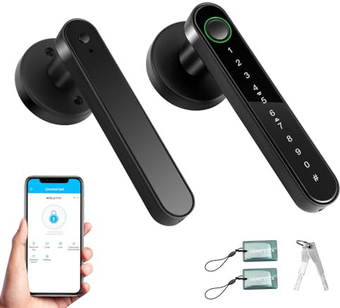 5-in-1 Smart Fingerprint Door Lock with Electronic Handle - Digital Biometric Security System with Password, Bluetooth, APP, IC Cards for Bedroom Office Apartment