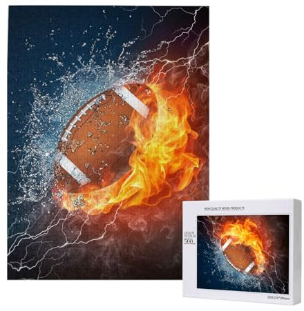 500 Pieces Jigsaw Puzzles Wooden Jigsaw Toy Family Game for Adults Teens,American Football in Feuer und Wasser