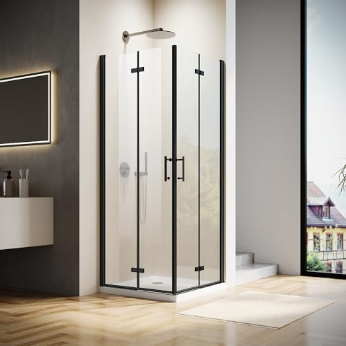 Hydrave Corner Shower Enclosure 34 in.D x 34 in. W x 72 in. H| Shower Door with 1/4 in. Clear Tempered Glass| Folding Shower Door Enclosure| Black (Shower Base Not Included)