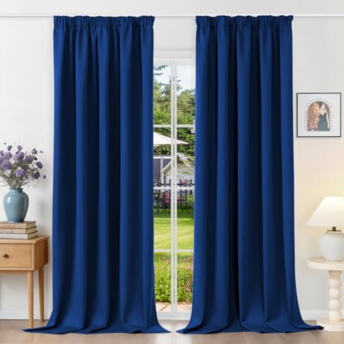 Runyéla Gardinen mit Kräuselband Vorhänge Blickdicht Königsblau Verdunkelungsvorhänge 2er Set 245 x 140 (HxB) für Schienensystem, Thermovorhänge Kälteschutz Schiebegardinen für Wohnzimmer Curtain