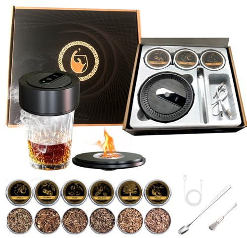 PLLYPE Electric Whiskey Smoker Kit, Cocktail Smoker Kits with 6 Wood Chips, Rechargeable Whiskey Smokers, Old Fashioned Drink Smokers Kit, No Butane Needed, Mens Gifts for Boyfriends Dad Husband