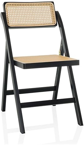 Hjh Living Fällbar Stol I Bambu Med Wienerflätning Tudela Bamboo Hopfällbar Trästol, Fällbar Stol, Belastning Upp Till 130 Kg, 360° Roterbart Ryggstöd, Svart/Brun