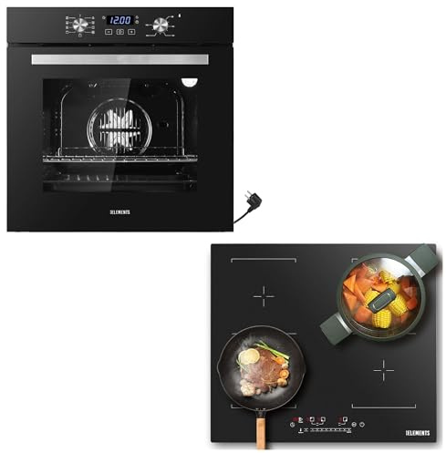 KB ELEMENTS Juego de cocina autosuficiente, horno empotrable de 60 cm, placa de inducción de 59 cm, placa de inducción resistente a los arañazos (antiarañazos), parrilla, aire caliente, Aqua Clean, 9