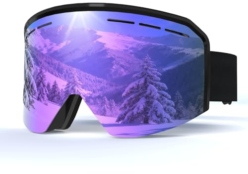 VCOROS Skibrille für Unisex YH359 Snowboard Brille OTG für Ski | Skibrillen mit Anti-Rutsch Kopfband Anti-Nebel UV-Schutz Ski Goggles Vollständig Plattiertes REVO Einstellbare für Skifahren