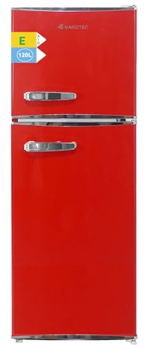 magictec Frigo vintage,Retro réfrigérateur congelateur | 120 L (88 L/32 L congelateur) | Low Frost | Combiné refrigerateur congélateur | Design vintage | Éclairage LED | Rouge