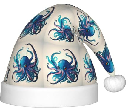 PUYhgb Blauer und violetter Oktopus-Druck, Unisex, Weihnachtsmütze, Weihnachtsmütze, gut für Weihnachten, Cosplay