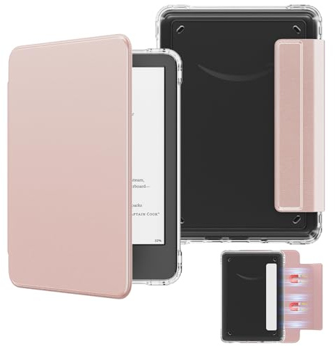 MoKo Magnetische Hülle für Kindle 11. Gen 2024/2022 6 Zoll, Roságold | Abnehmbar, Ultraklare Kratzfeste Abdeckung, Rückseite und Gehäuse, Auto Schlaf/Wach,wasserdicht