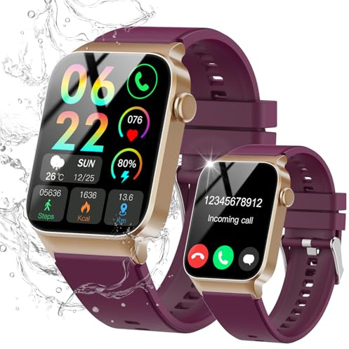 STECEi Reloj Inteligente Mujer con Llamada, 1,85 Smartwatch con 110+ Modos Deportivos, Monitor de Ritmo Cardíaco y Sueño, Impermeable IP68 Inteligente con DIY Esfera Reloj, Podómetro, Rojo Vino