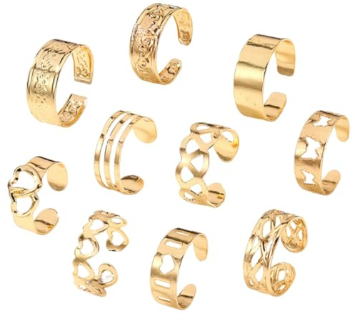 PBAHAUP Bagues d'Orteil en Or pour Femme, Bague Connectée, Lot de 10 Bagues de Pied Ajustables à Bout Ouvert avec Motif Fleuri, Bijoux de Plage Élégants pour l'Été