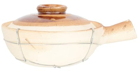 Amosfun Cocotte en Terre Cuite 0,8 L Poignée en Fer, Marmite à Ragoût Maison Blanche, Petit Pot de Cuisson Multifonctionnel pour Plats Mijotés et Riz en Sauce, Ustensile Essentiel Cuisine