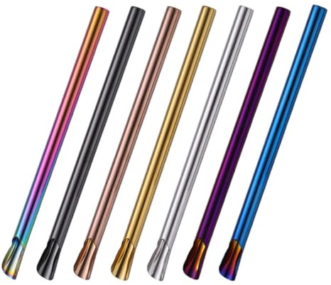 Ipetboom 7 Pajitas Reutilizables de Acero Inoxidable 304 Multicolor para Té Leche y Batidos, Agitador de Paja, Paquete de 7 Unidades para Hogar, Picnic y Oficina
