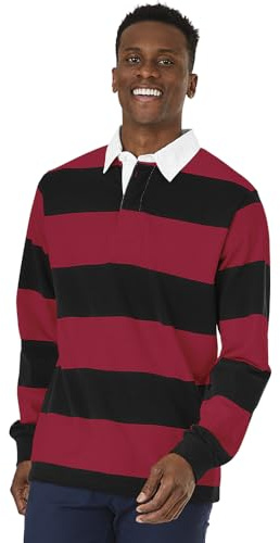Charles River Apparel Unisex Rugby Shirt, Mens and Womens Cotton Jersey with Classic Stripe Design, Black/Red, XX-Large
