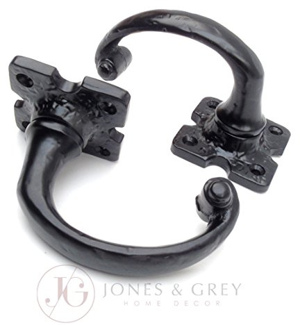 Jones & Grey Vintage Victorian Tudor Style Black Lever Latch Door Handles on Square Sprung Rose Backplate