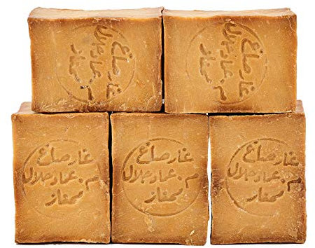 Carenesse Jabón de Alepo Paquete de 5 900-950 g, 80% de aceite de oliva y 20% de aceite de laurel, receta tradicional, cortada a mano, jabón natural, jabón de pelo barba piel manos afeitarse