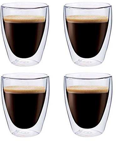 Maxxo Doppelwandige Gläser Kaffee Set 4x 235 ml Kaffee Thermogläser mit Schwebe-Effekt beständige Kaffeegläser